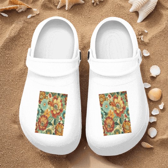 Timeless Blossoms: A Vintage Floral Tapestry Nurse Clogs