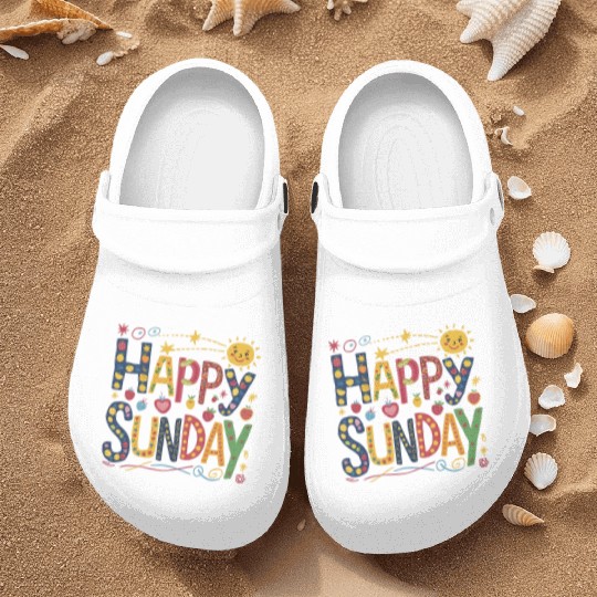 vibrant and colorful Happy Sunday Nurse Clogs