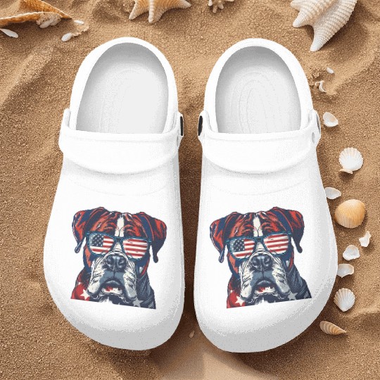 Boxer dog. American memorial day Nurse Clogs