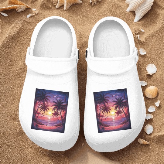 summer beach "Tropical Twilight Serenity" Nurse Clogs