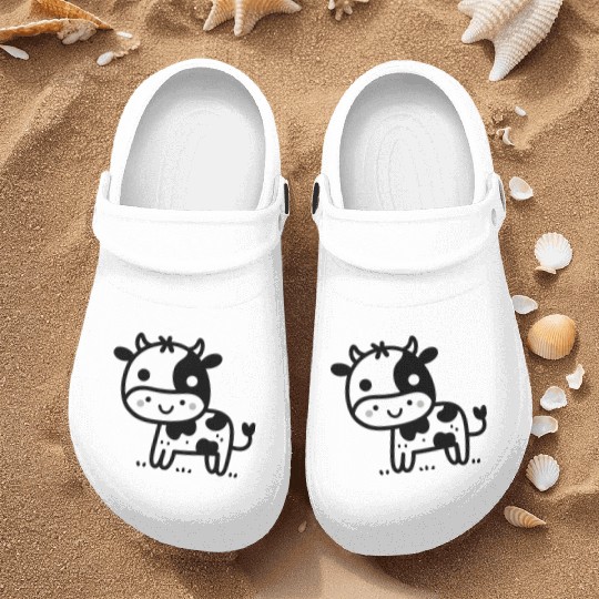Friendly Stick Figure Cow - Black & White Nurse Clogs