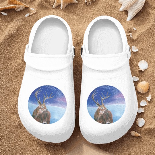 The Red Deer in Winter Illustration Nurse Clogs