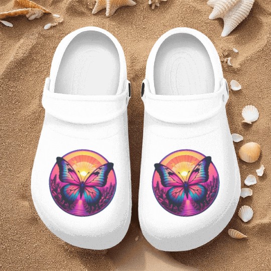 Synthwave ButterFly at Sunset Nurse Clogs