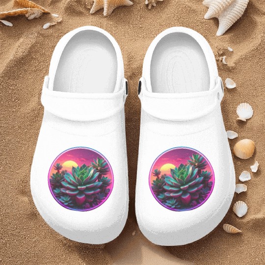 Synthwave Succulent Art Nurse Clogs