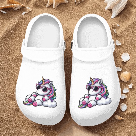 Cool unicorn sunglasses chill clouds sky Nurse Clogs