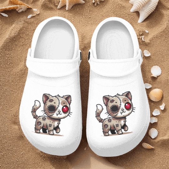 scary zombie kawaii cat for halloween fun Nurse Clogs