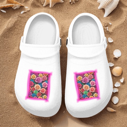 Flower design framed by neon lights Nurse Clogs