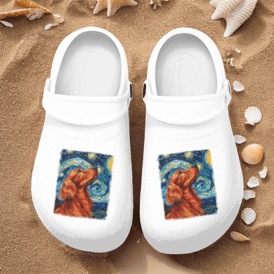 Irish Setter Dog Starry Night Painting Nurse Clogs