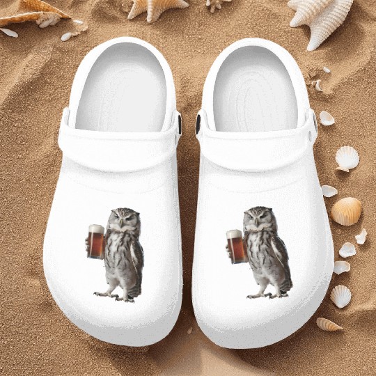 Owl Drinking Beer Realistic Nurse Clogs