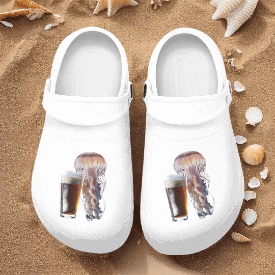 Jellyfish Drinking Beer Realistic Nurse Clogs