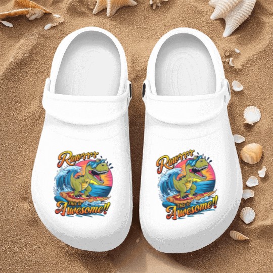 Surfing Dinosaur Nurse Clogs