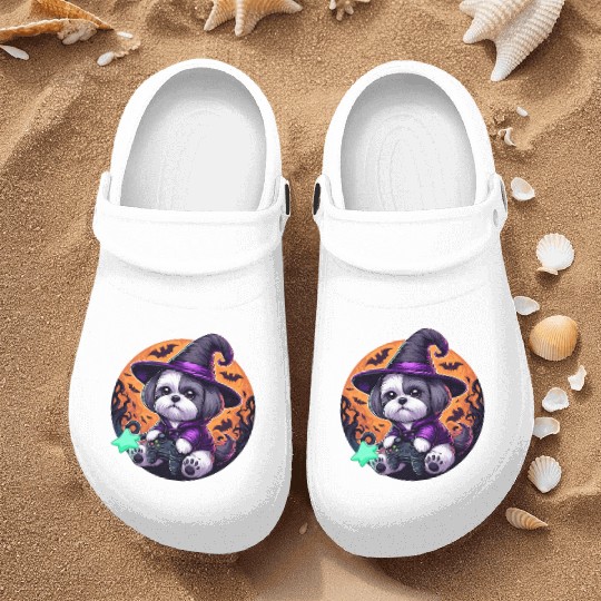 Halloween design Shih Tzu Wizard gamer Nurse Clogs