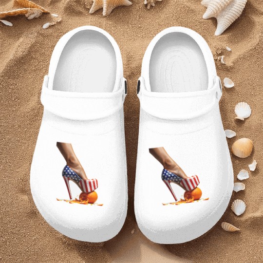 Kamala Heels Stepping On Orange Nurse Clogs