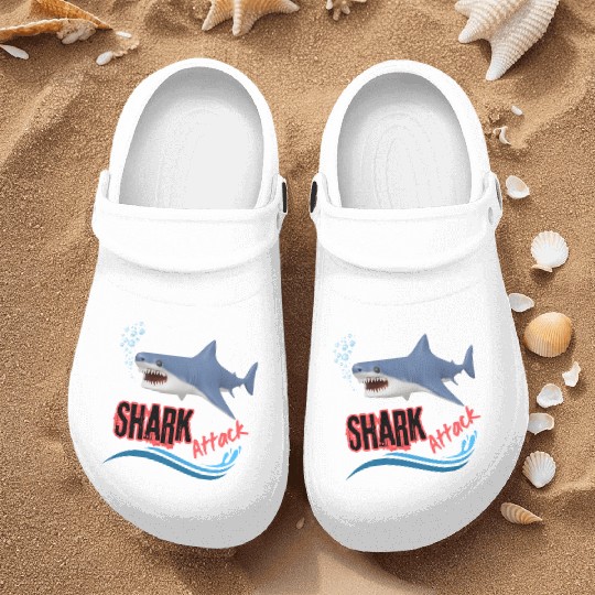 A different unique colorful shark attack design Nurse Clogs