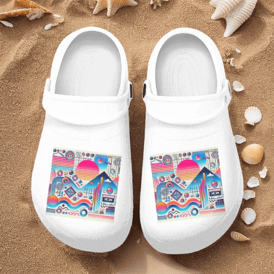 Retro Waves 70s 80s 90s Aesthetic Design Nurse Clogs