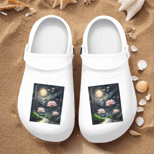 Lotus Blossoms Under the Moonlight Nurse Clogs