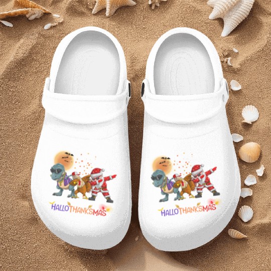 Dabbing Dinosaur Turkey Santa Claus Hallothanksmas Nurse Clogs