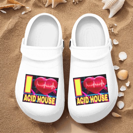 I LOVE ACID HOUSE YELLOW FONTS Nurse Clogs