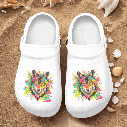 Majestic Pop Art Alpha Wolf - Vibrant Warm Nurse Clogs