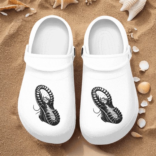 Hiking Boot With Nature Mountain Landscape Profile Nurse Clogs