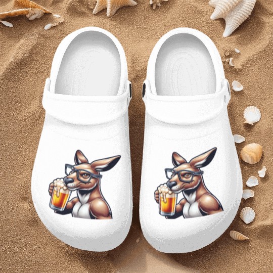 Kangaroo with Glasses Drinking Beer Nurse Clogs