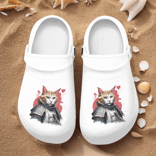 Samurai Cat in Armor Nurse Clogs