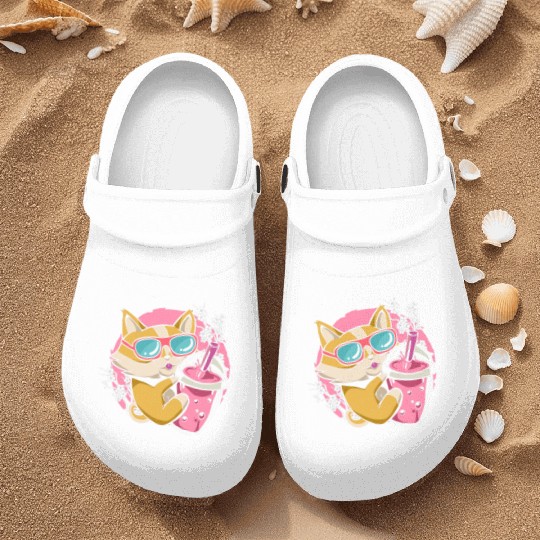 Kitten Kawaii Boba Milk Tea Drinking Cat Nurse Clogs