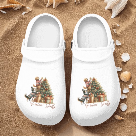 Feelin' Jolly - Cute Dogs Christmas Tree Fun Nurse Clogs