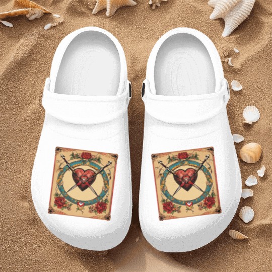 Traditional Tattoo Heart with Cupid Bow Nurse Clogs