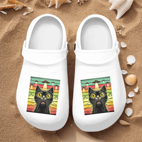 Fun Cat sunset Galaxy Cat Spaceship Alien Cat UFOs Nurse Clogs