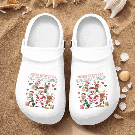 Christmas Typography press start for holiday cheer Nurse Clogs