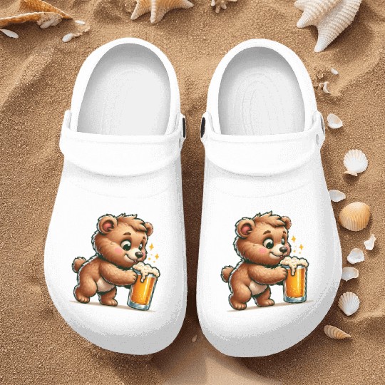 Cute Bear Drinking Beer Nurse Clogs