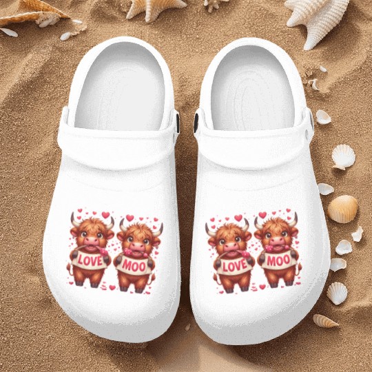 Cute cartoon valentines highland cow Nurse Clogs