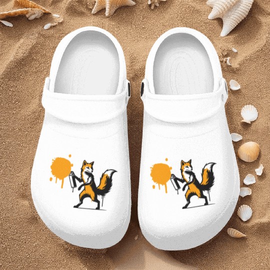 Graffiti Fox in Creative Stencil Style Nurse Clogs