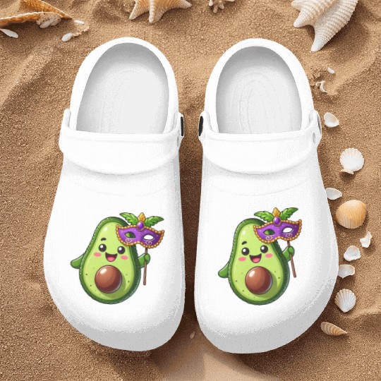 Mardi Gras Avocado Vegan Veggie Cartoon Nurse Clogs