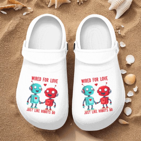 Valentine's Day Gift: Two Robots in Love on Bella Nurse Clogs