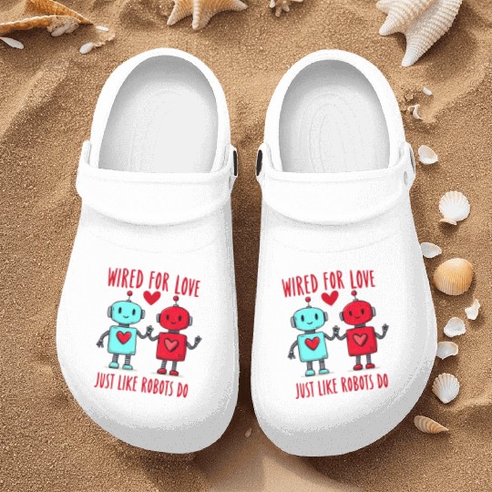 Valentine's Day Gift: Two Robots in Love on Bella Nurse Clogs