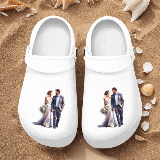 Elegant Bride and Groom Wedding Design Nurse Clogs