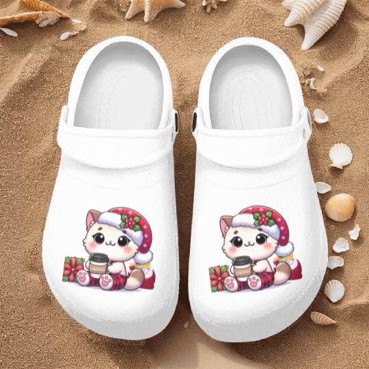A Cute Kawaii Cat Drinking Coffee Nurse Clogs