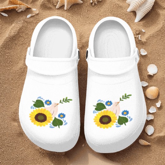 Peaceful Bloom - Dove and Sunflower Harmony Nurse Clogs