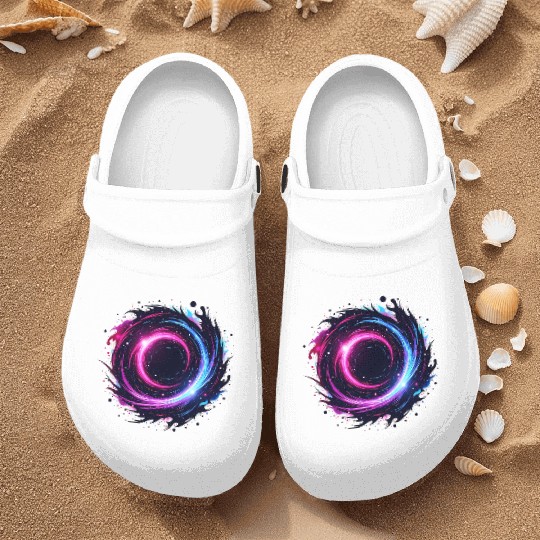 Cosmic Vortex Swirl – Neon Galaxy Energy Nurse Clogs