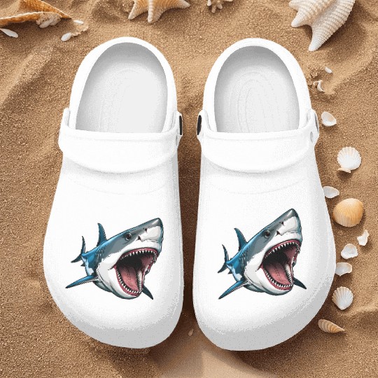 Big White Shark Attack Nurse Clogs