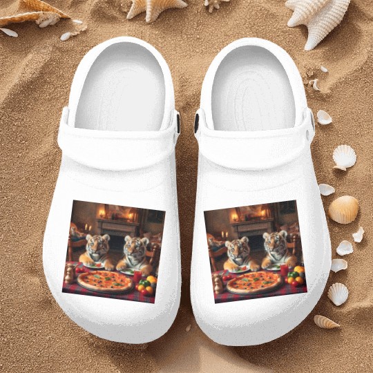 Tiger Cubs eating pizza Nurse Clogs