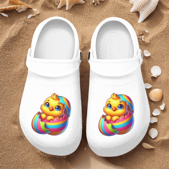 Cute Chick Cartoon Colorful Easter Egg Hatching Nurse Clogs