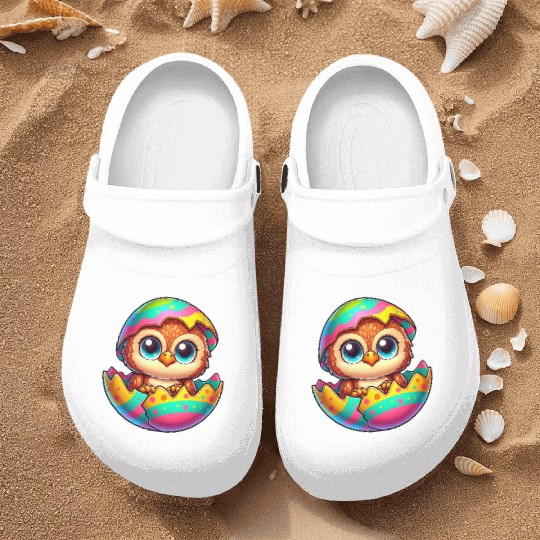 Cute Owl Easter Egg Cartoon Hatching Colorful Nurse Clogs