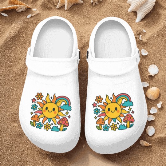 Whimsical Sunny Day with Mushrooms Nurse Clogs