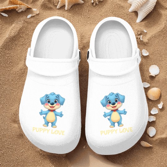 Blue Puppy Love Cartoon - Playful Pet Character Nurse Clogs