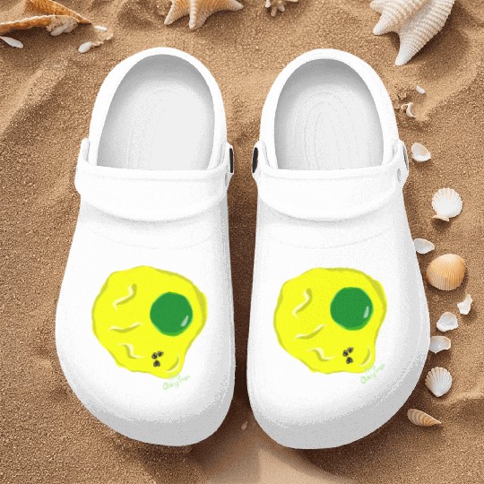 Yellow and green fried egg and flies Nurse Clogs