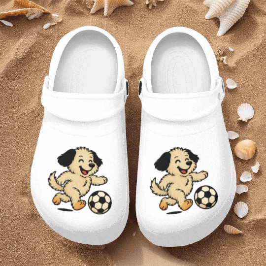 Puppy playing Soccer Nurse Clogs