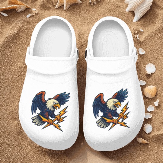 Bald Eagle with Lightning Bolts Nurse Clogs Design